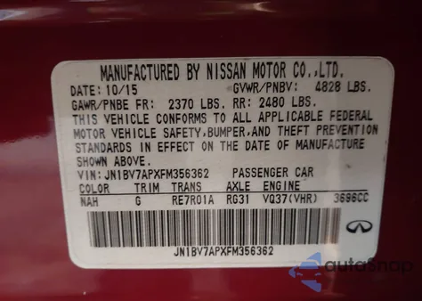 2015 Infiniti Q50 z USA, uszkodzony, nr VIN JN1BV7APXFM356362